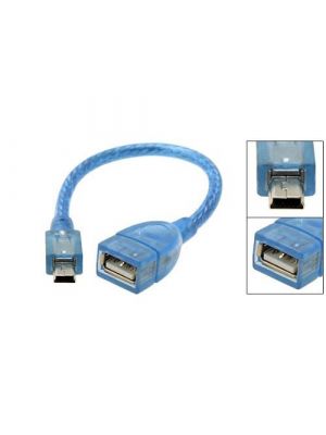 USB 2.0 A Female to B Mini Male 5 Pin Adapter Cable Blue 14cm