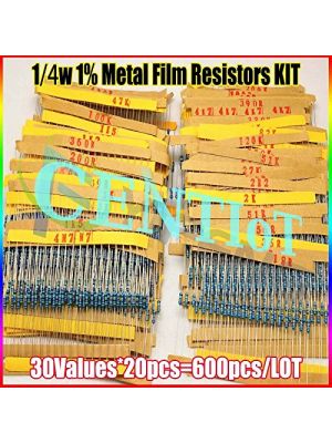 600 Pcs 30 Kinds Each Value Metal Film Resistor pack 1/4W 1% resistor assorted Kit Set