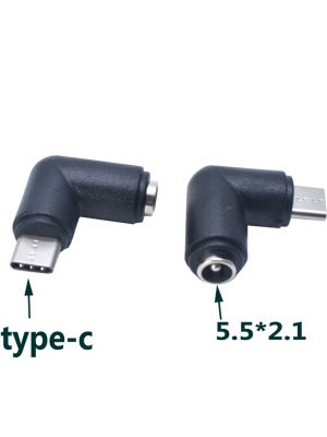 DC Power socket 5.5 x 2.1 mm FEMALE -to- MALE USB Type C pin | 90 Degree angled | Connector Adapter Converter