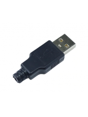 Type A Male USB 2.0-4 Pin Plug Connector - with Black Plastic Cover - DIY Kit
