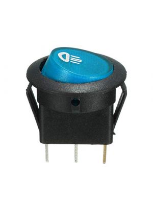 220V Round Rocker SPST Switch - for Auto/Car/Boat - with Full Illuminated Indicator (Blue)