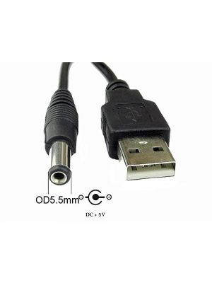 USB A Male -to- DC 5.5 x 2.1 mm Power Plug Connector Adapter Converter - with Cord