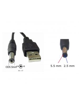 USB A Male -to- DC 5.5 x 2.5mm Power Plug Socket Connector Adapter Converter - with Cord