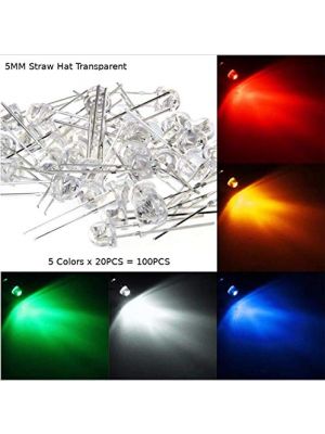 5mm Straw Hat Transparent Ultra Bright LED (Light Emitting Diode) White,Green,Red,Yellow,Blue Color Each 20Pcs Mix Total - 100Pcs (Mixed)